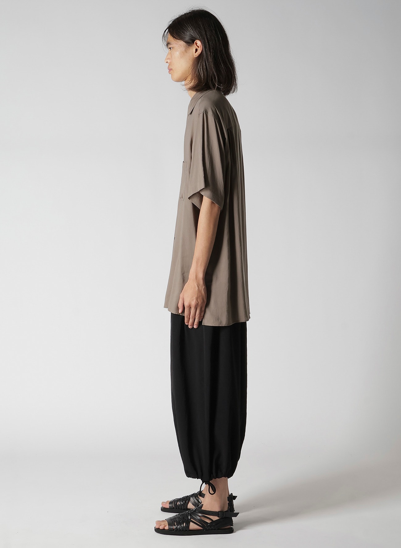 CELLLOSE LAWN PANEL OPEN COLLAR BLOUSE