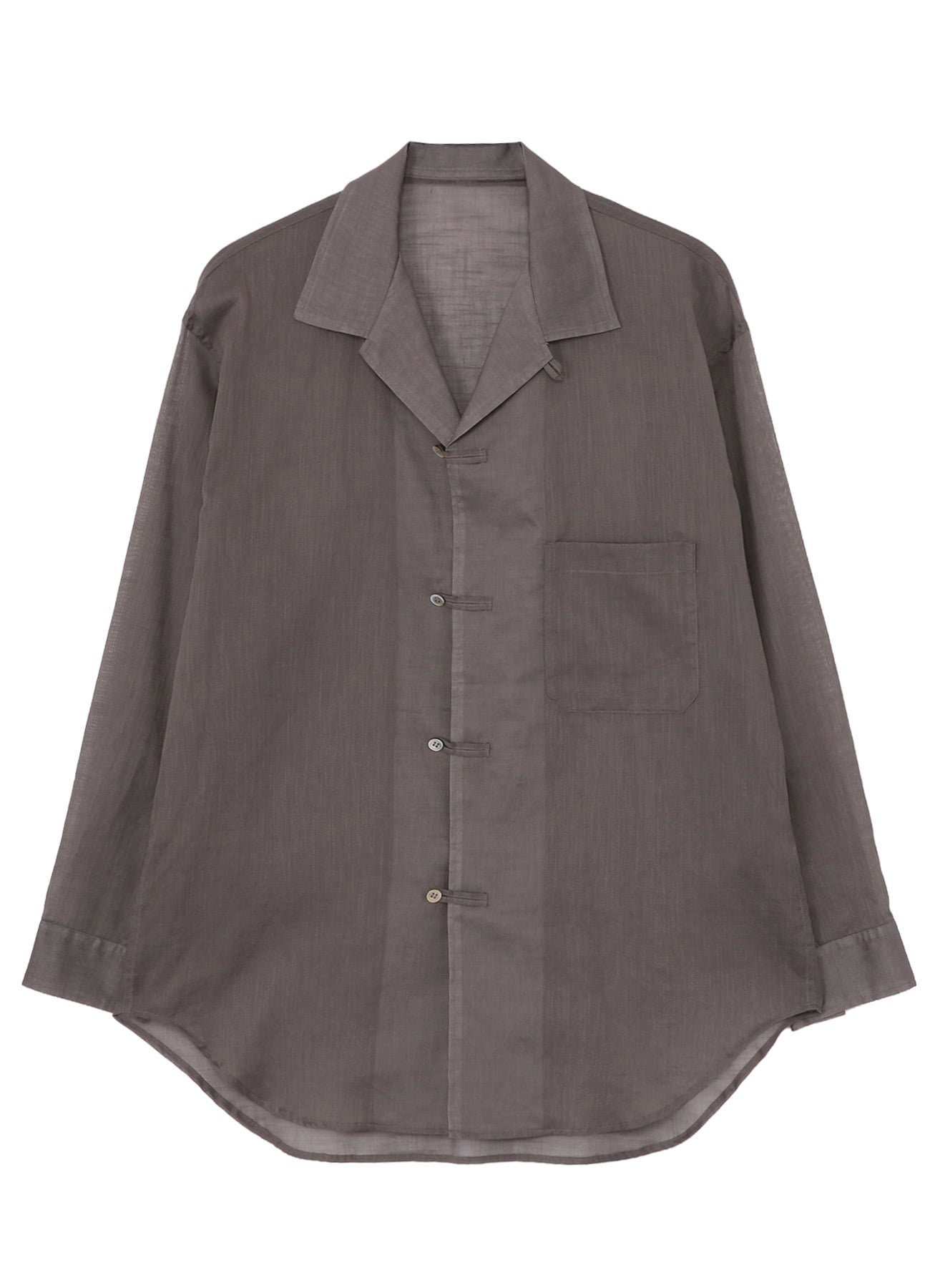 COTTON/LINEN SLAB LAWN OPEN COLLAR BLOUSE