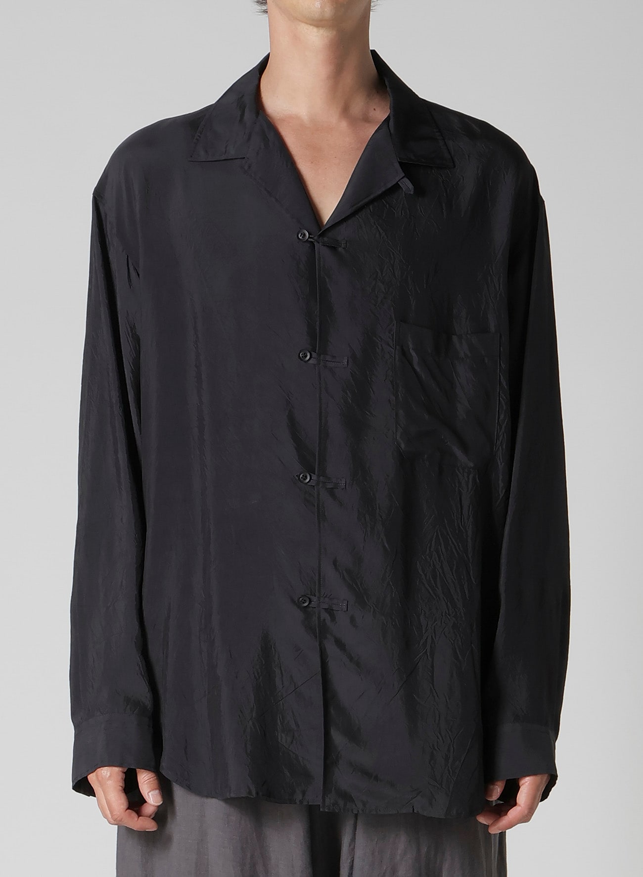 CUPRO TAFFETA LOOP OPEN COLLAR SHIRT