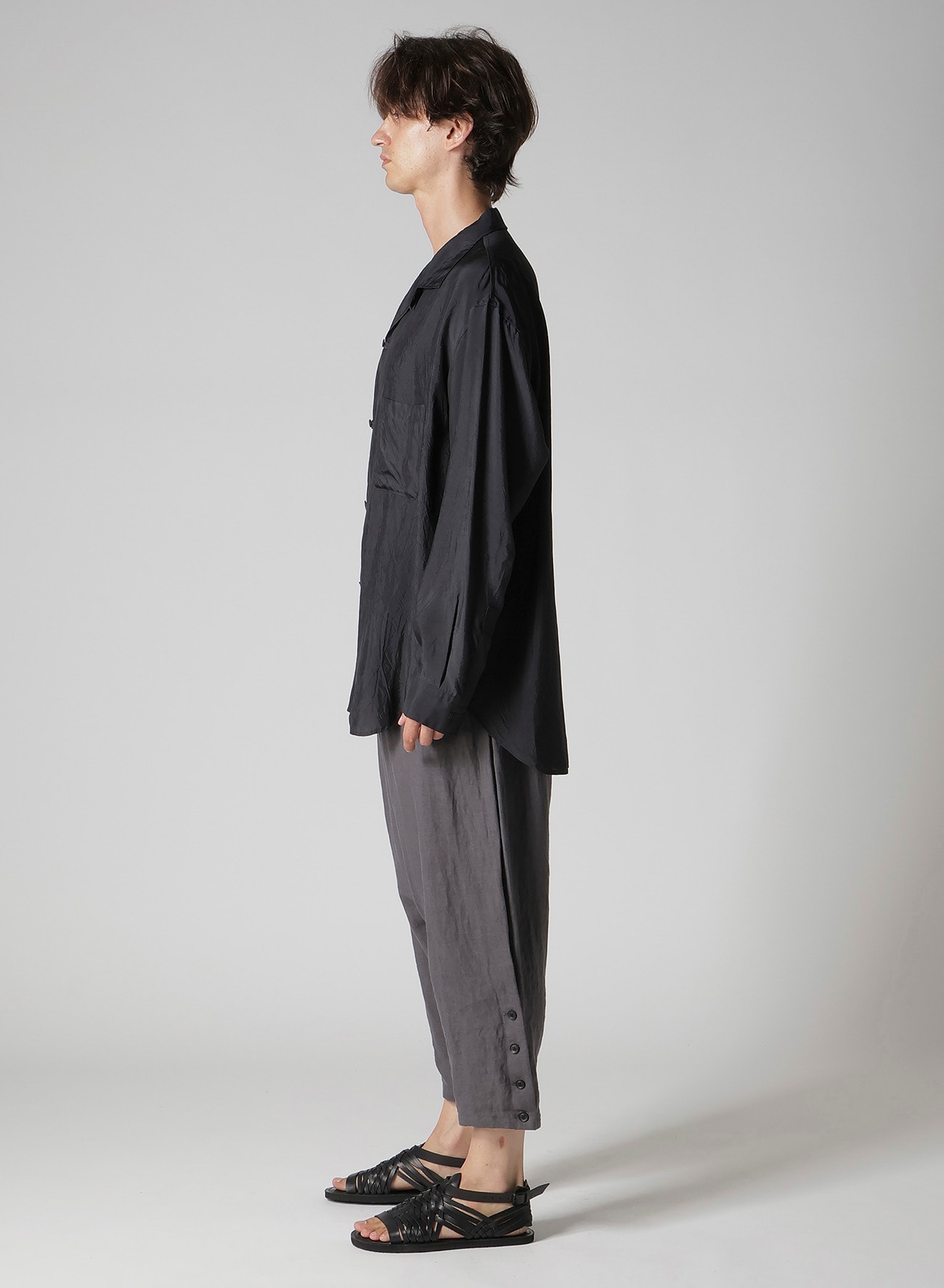 CUPRO TAFFETA LOOP OPEN COLLAR SHIRT