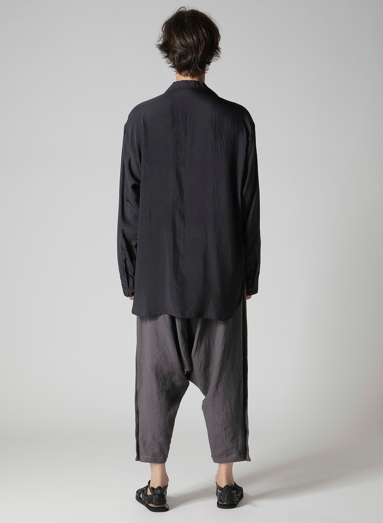 CUPRO TAFFETA LOOP OPEN COLLAR SHIRT