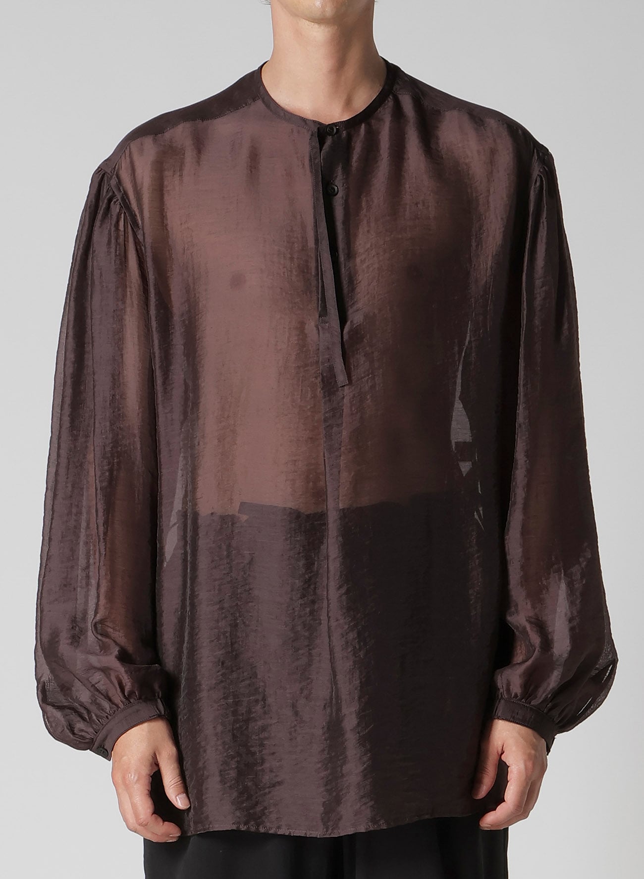 LY/NY LAWN GATHER SLEEVE STAND BLOUSE