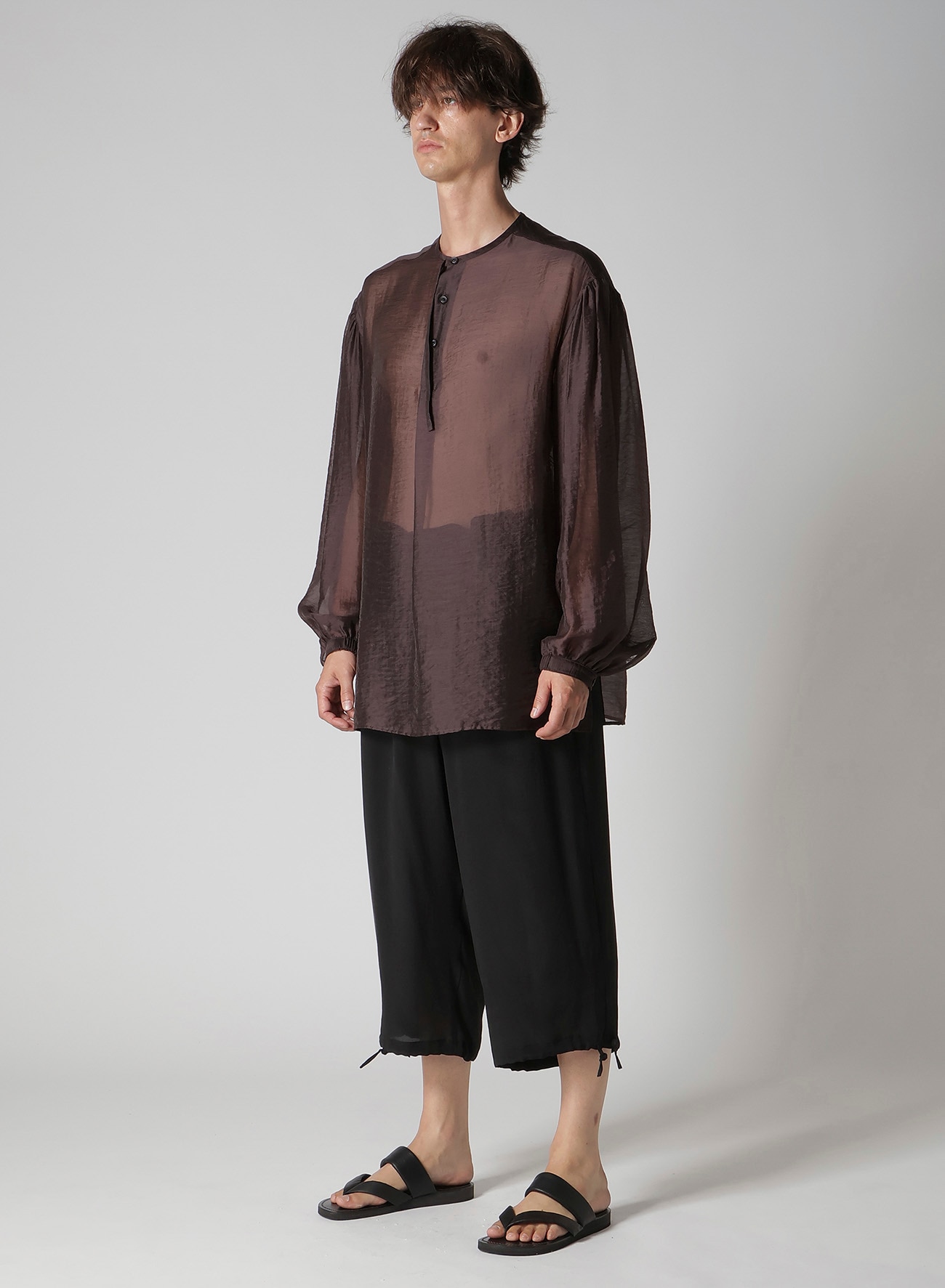 LY/NY LAWN GATHER SLEEVE STAND BLOUSE