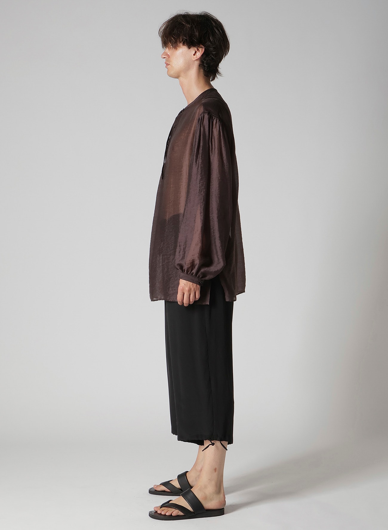 LY/NY LAWN GATHER SLEEVE STAND BLOUSE