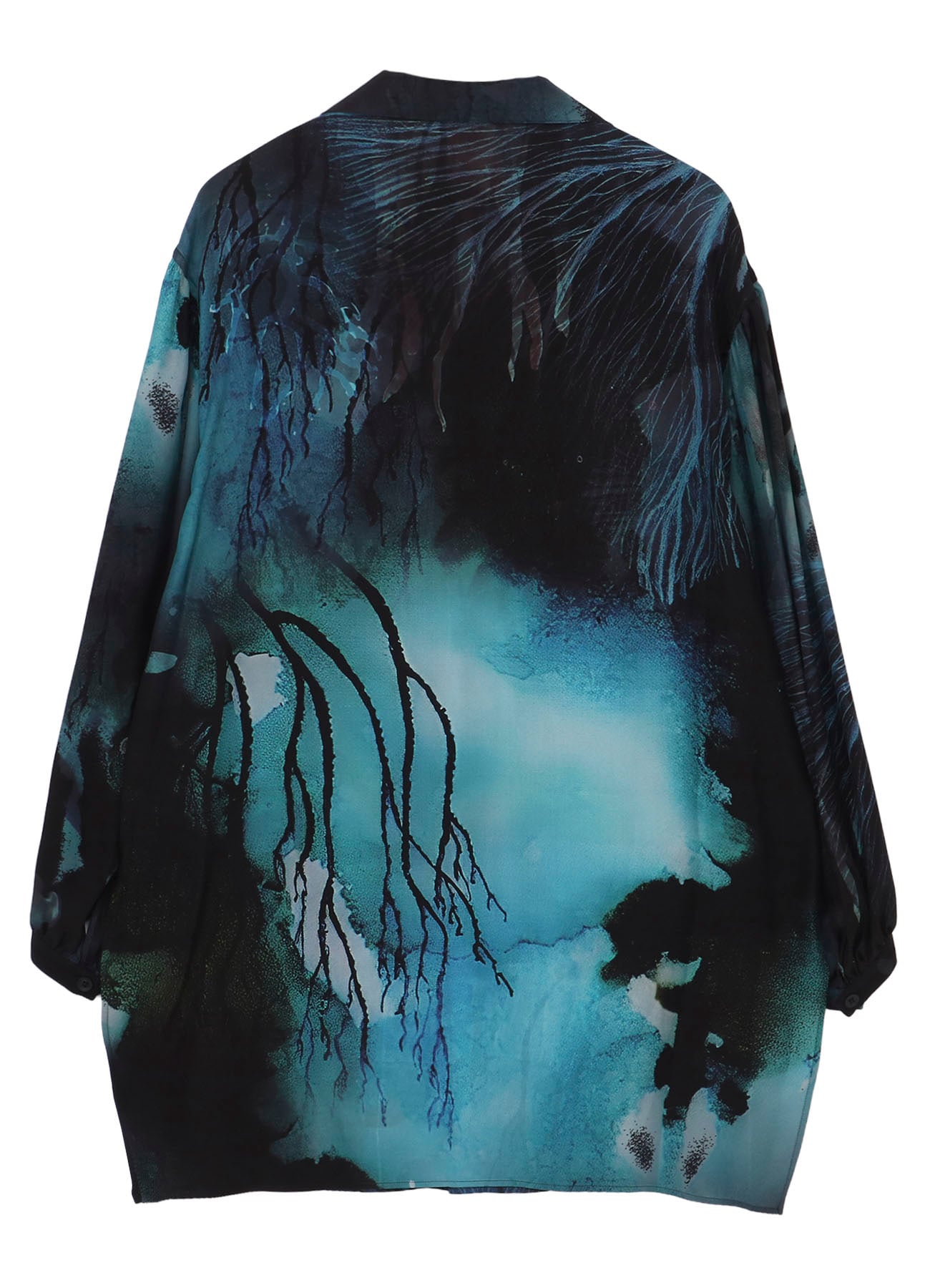 SEA MOTIF PRINTED GATHER OPEN COLLAR BLOUSE