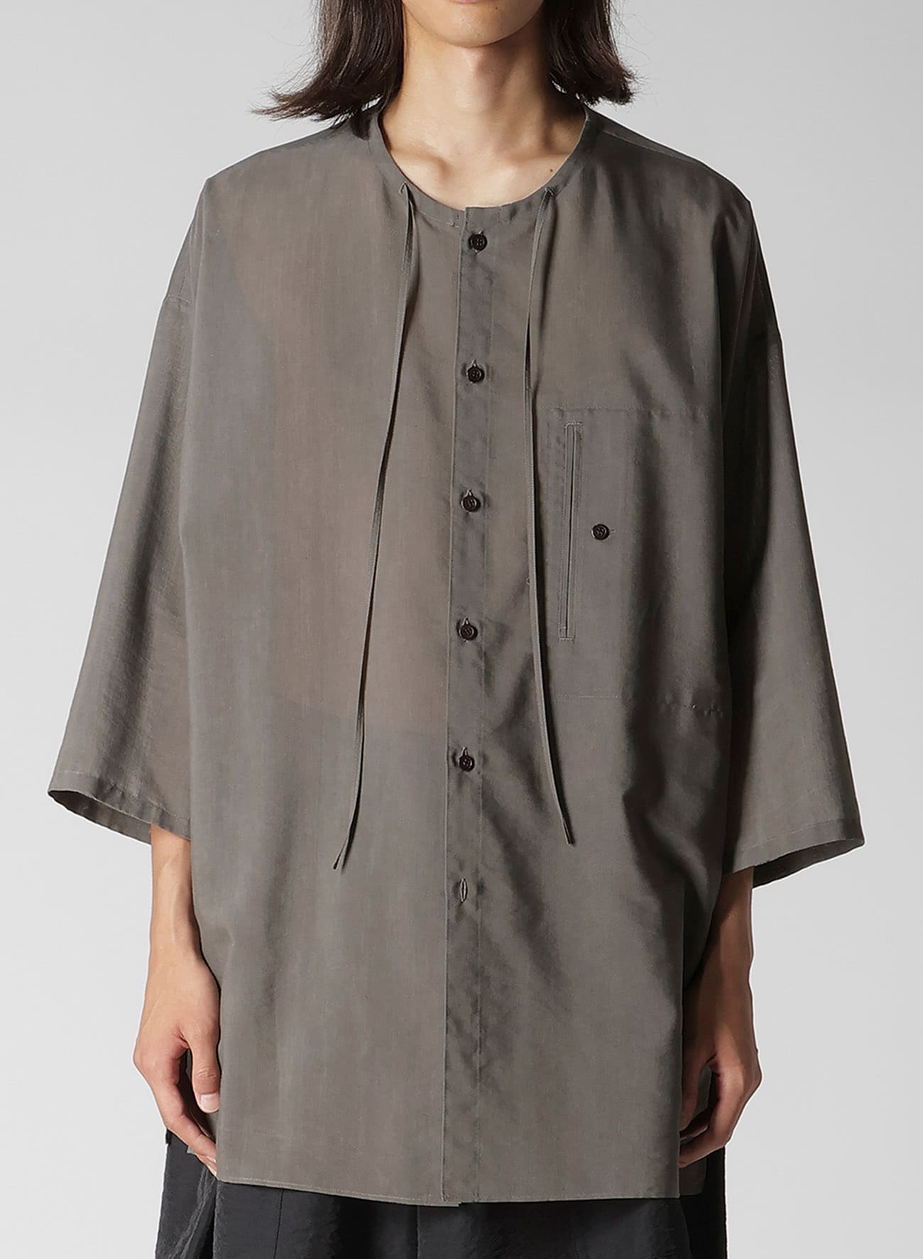 COTTON LAWN INK DYED GUESSETED STRING COLLAR BLOUSE