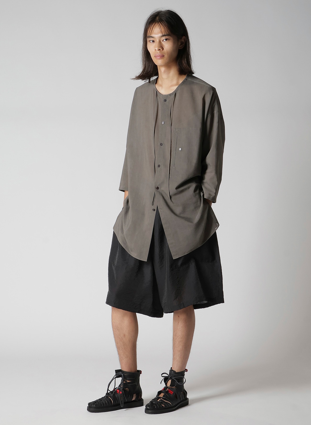 COTTON LAWN INK DYED GUESSETED STRING COLLAR BLOUSE