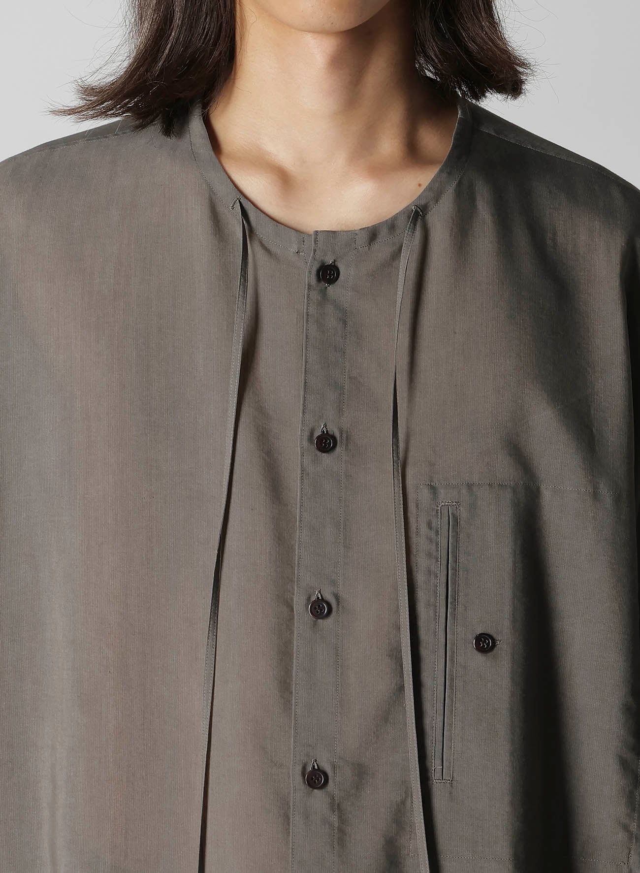 COTTON LAWN INK DYED GUESSETED STRING COLLAR BLOUSE