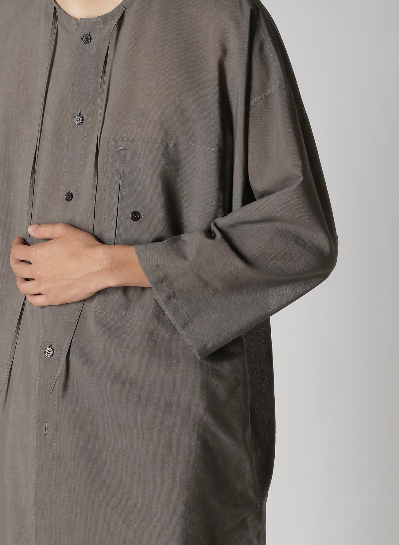 COTTON LAWN INK DYED GUESSETED STRING COLLAR BLOUSE