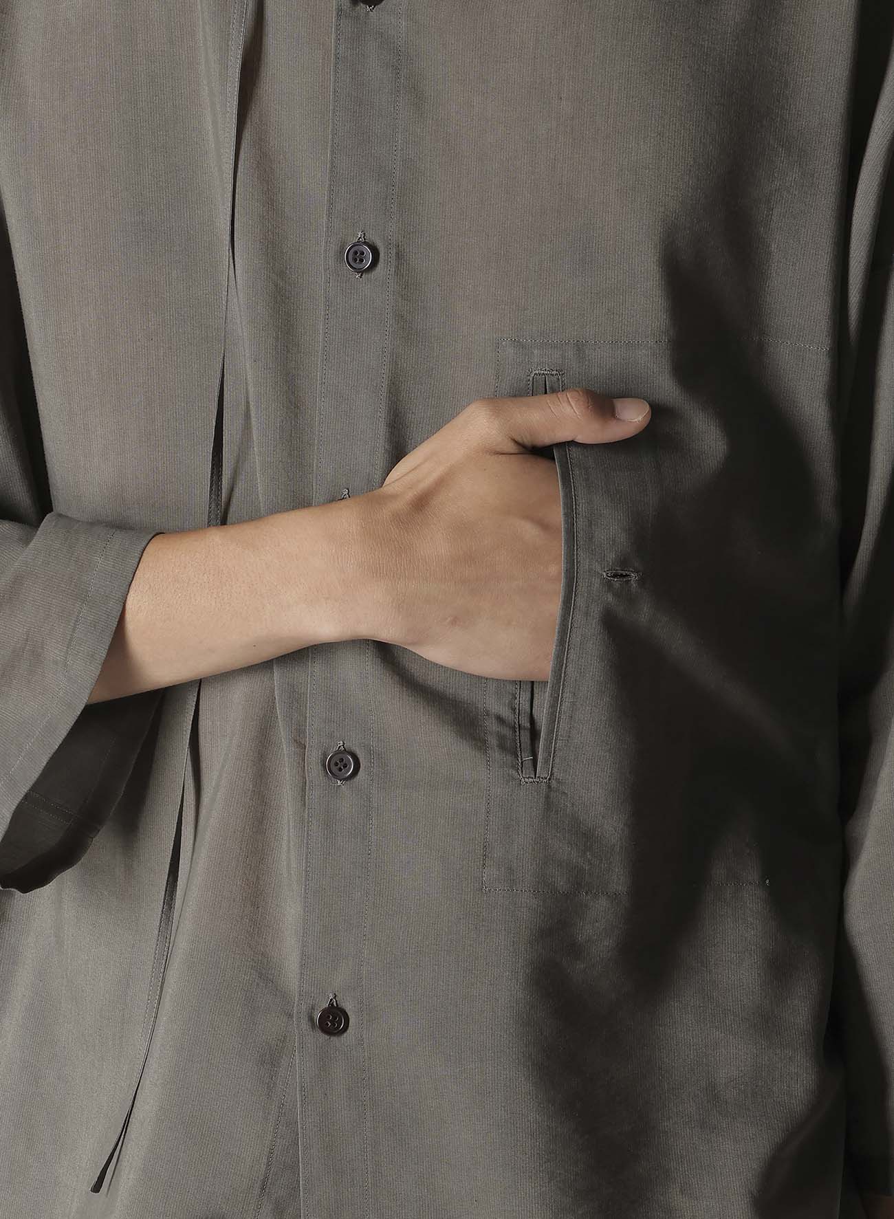 COTTON LAWN INK DYED GUESSETED STRING COLLAR BLOUSE