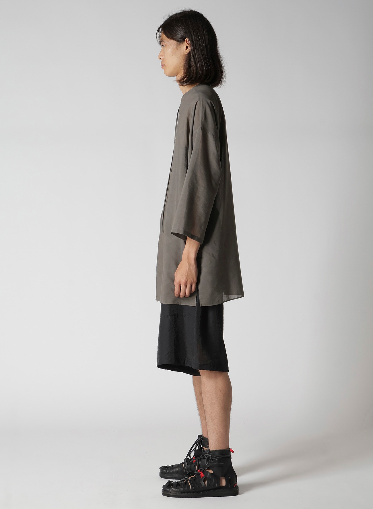 COTTON LAWN INK DYED GUESSETED STRING COLLAR BLOUSE