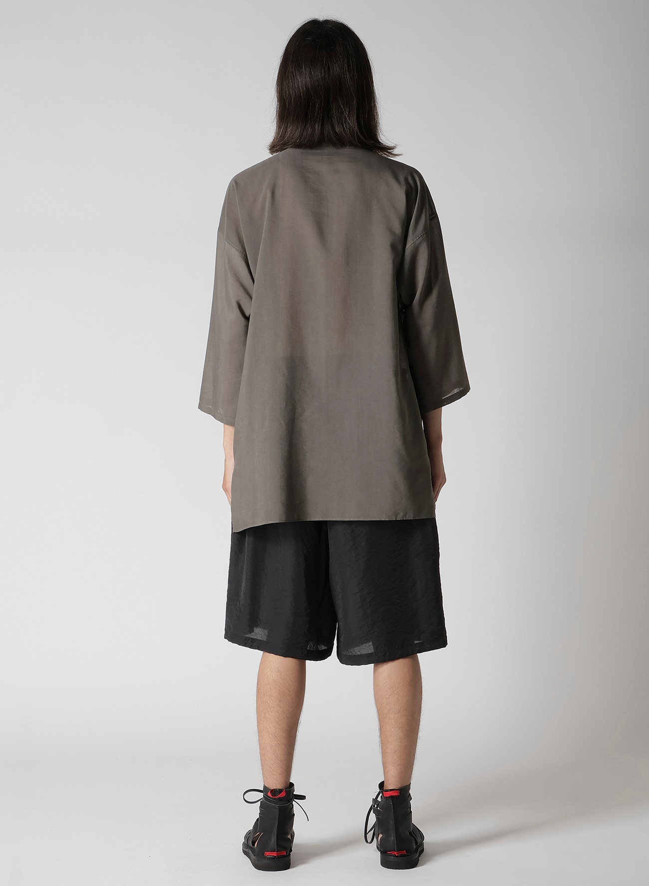 COTTON LAWN INK DYED GUESSETED STRING COLLAR BLOUSE