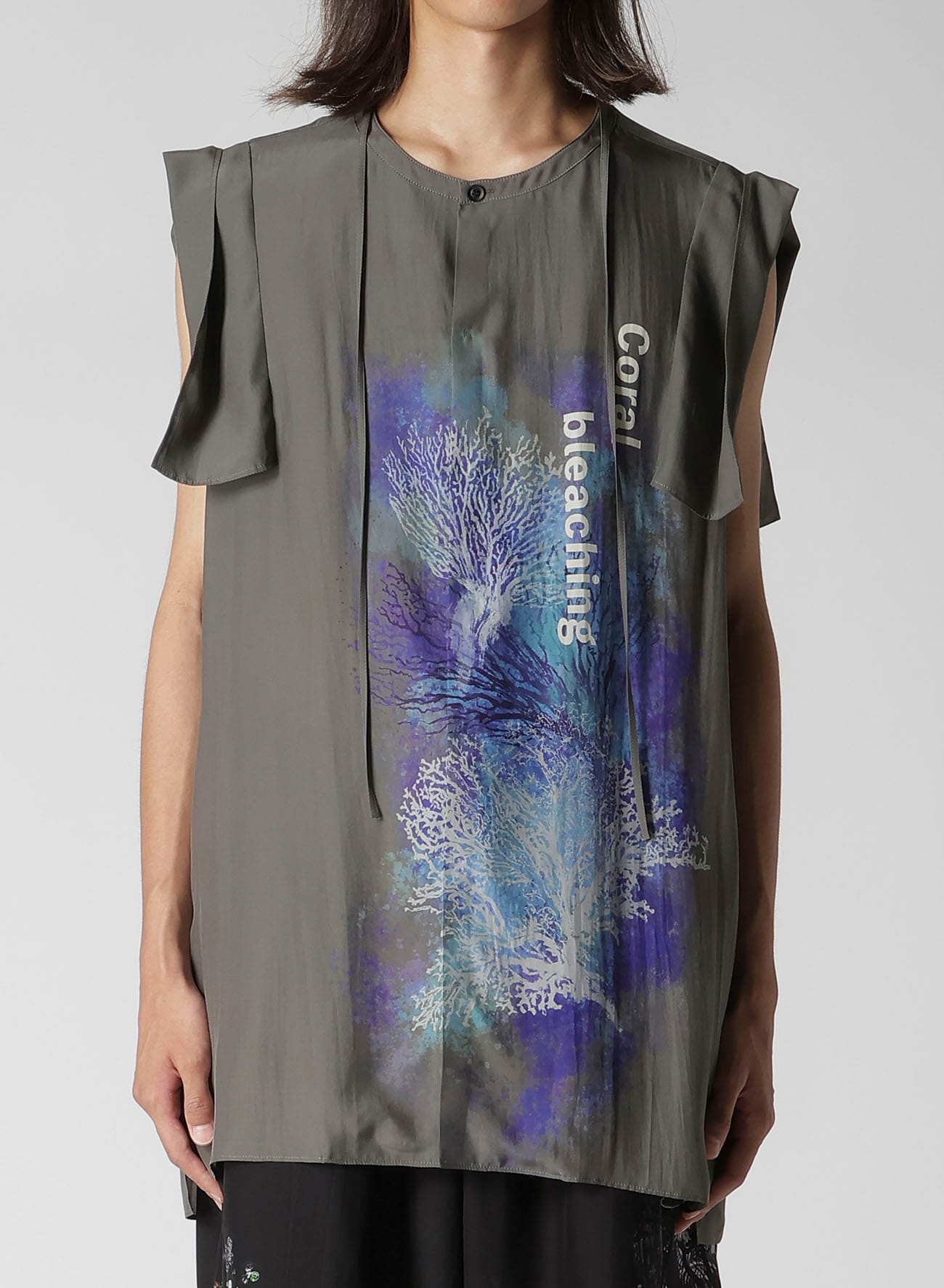 CORAL INK DYED SLEEVELESS STRING COLLAR BLOUSE