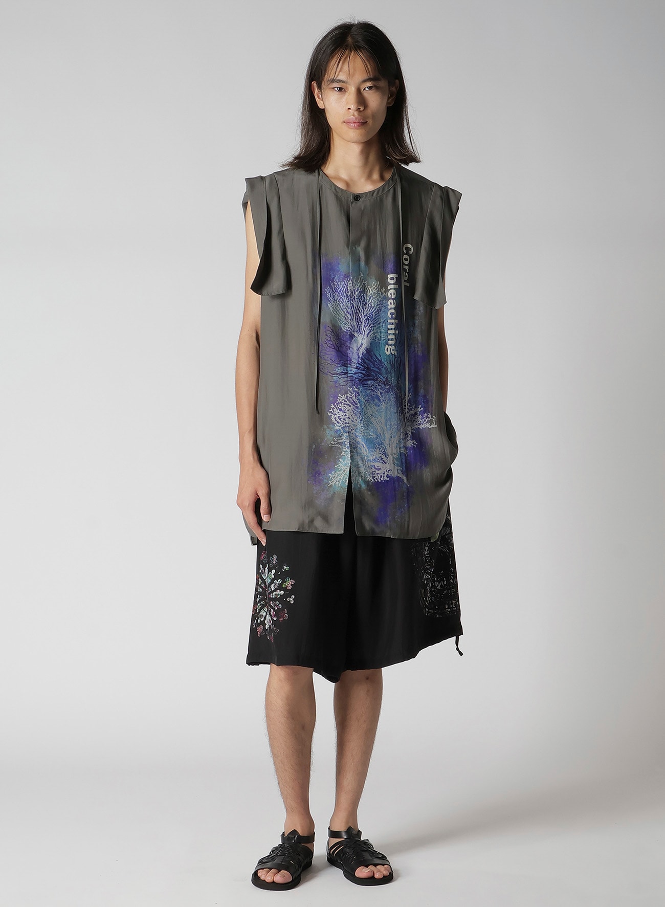 CORAL INK DYED SLEEVELESS STRING COLLAR BLOUSE