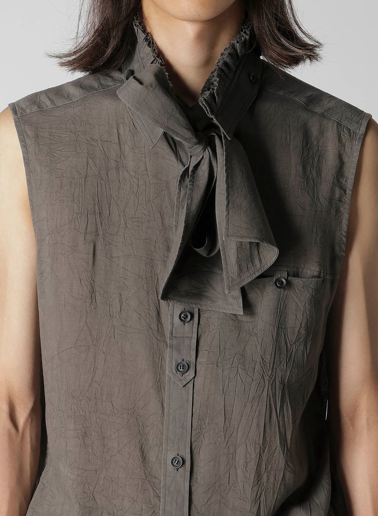 CELLULOSE LAWN INK DYED RUFFED SPARE COLLAR BLOUSE