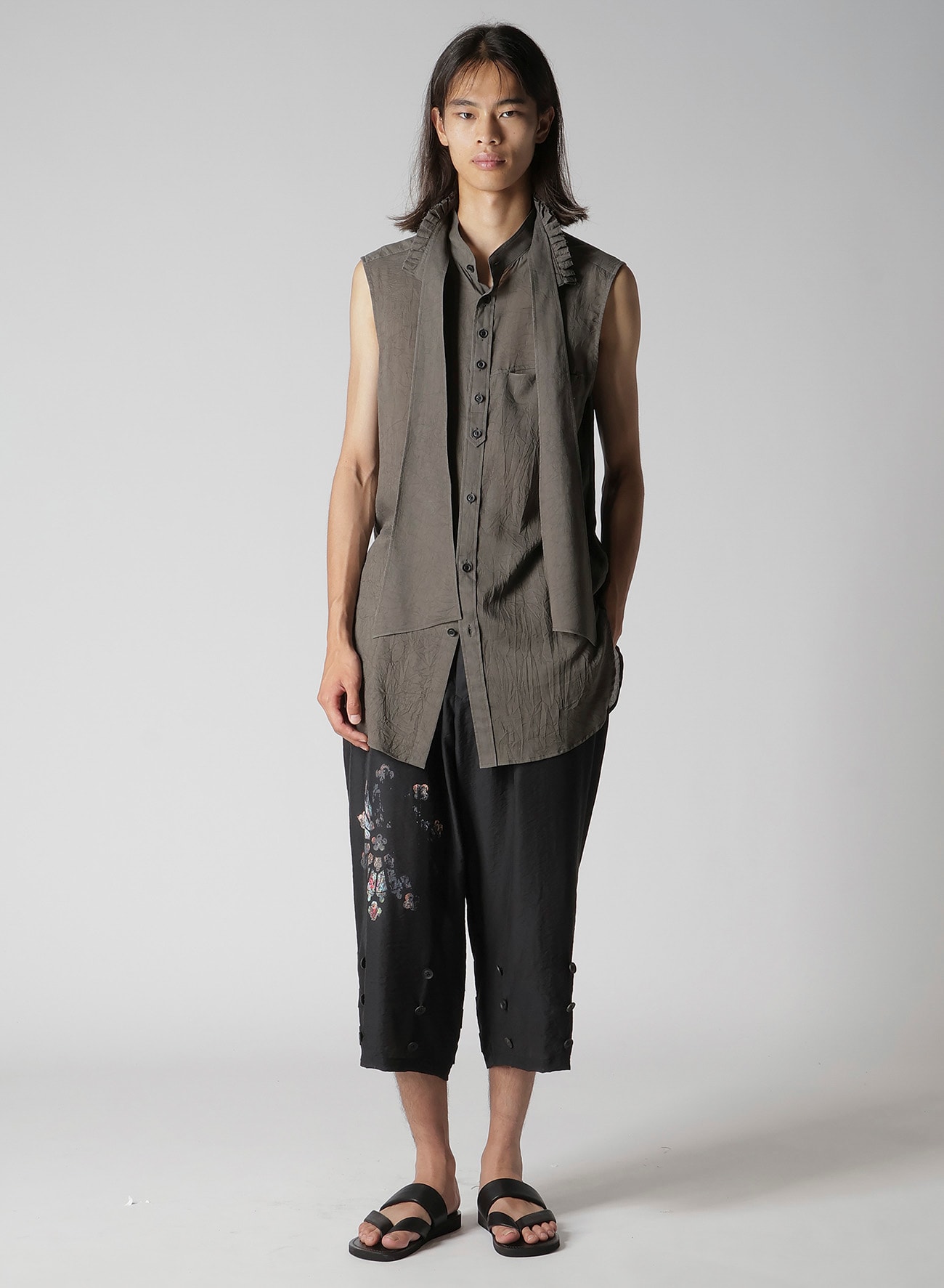 CELLULOSE LAWN INK DYED RUFFED SPARE COLLAR BLOUSE