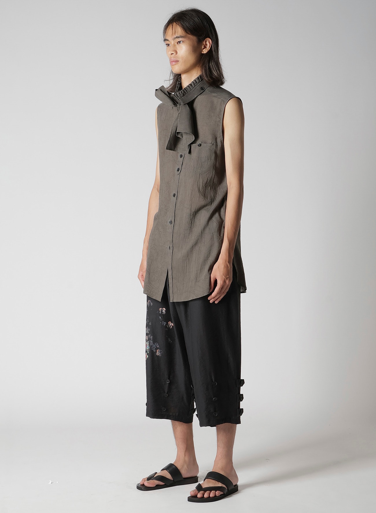 CELLULOSE LAWN INK DYED RUFFED SPARE COLLAR BLOUSE