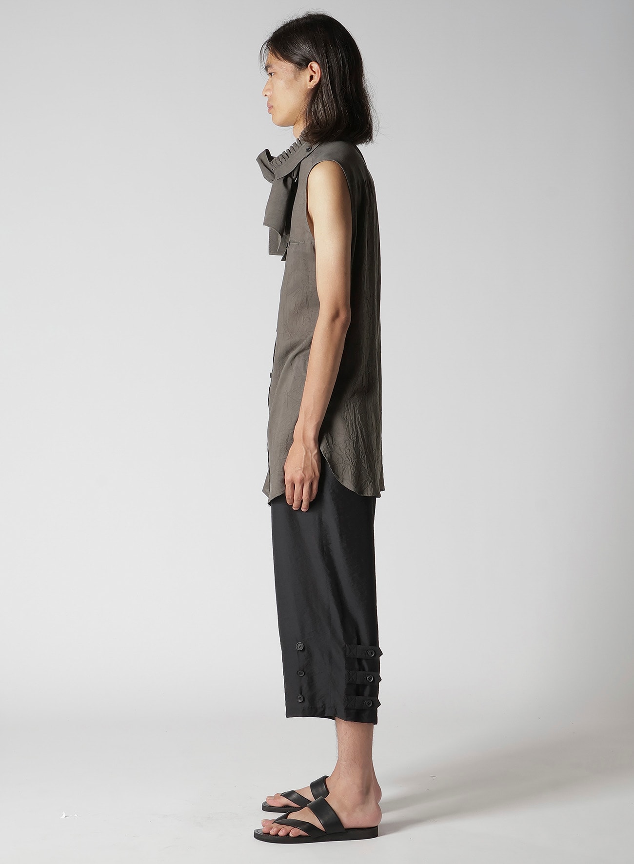 CELLULOSE LAWN INK DYED RUFFED SPARE COLLAR BLOUSE