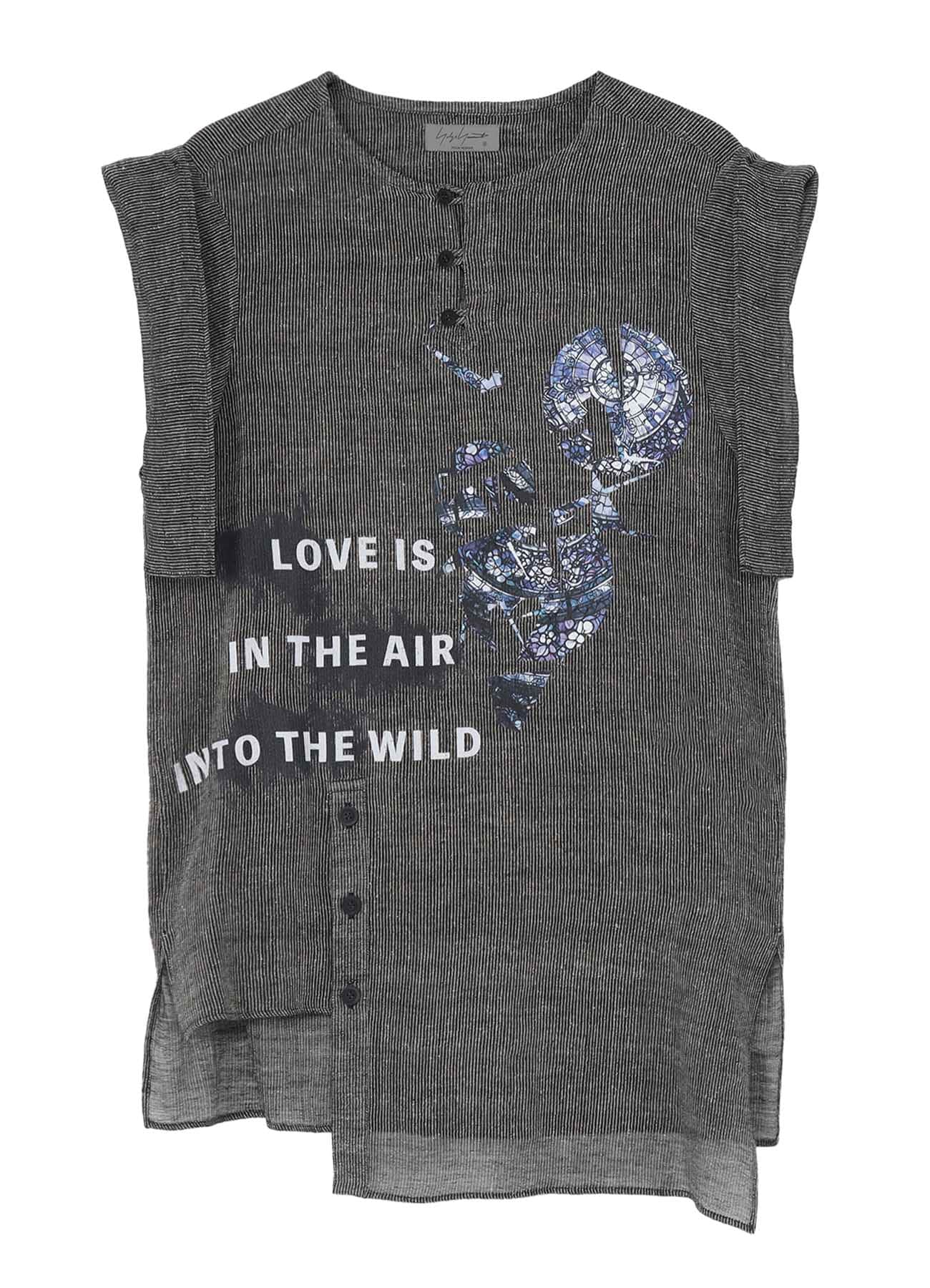 <PIECE UNIQUE/AOYAMA>MESSAGE PRINTED SS PLACKET BLOUSE