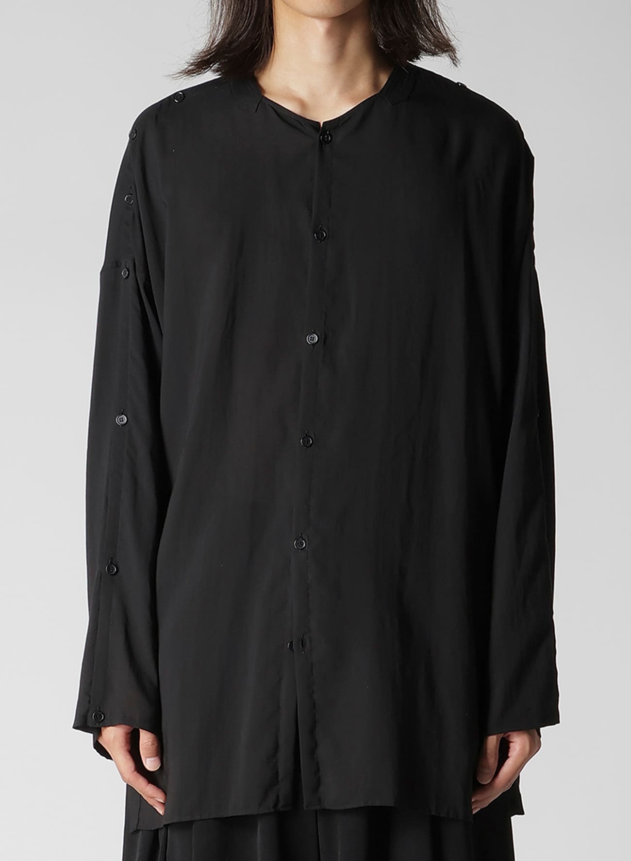 CELLULOSE LAWN COLLARLESS BLOUSE