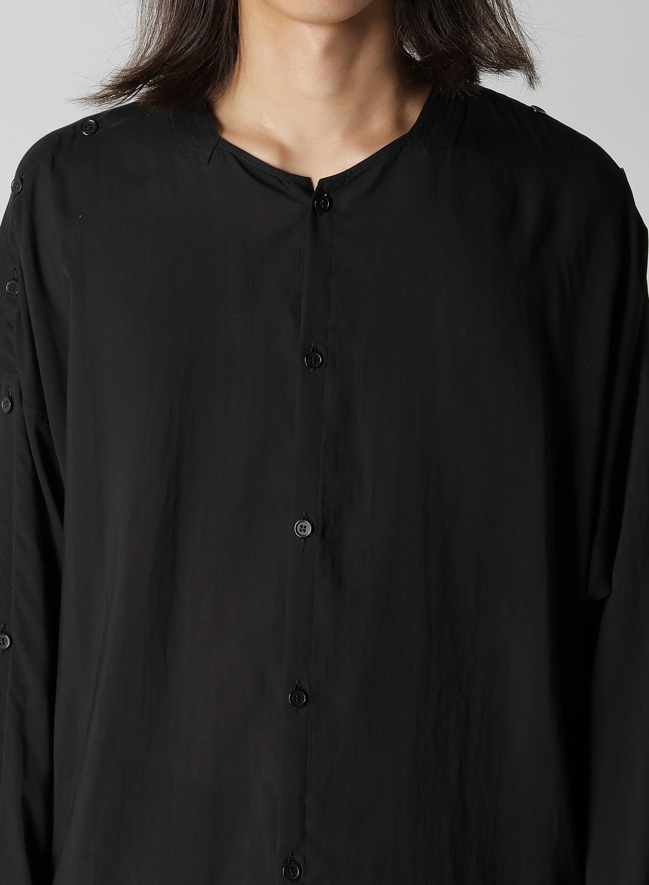 CELLULOSE LAWN COLLARLESS BLOUSE