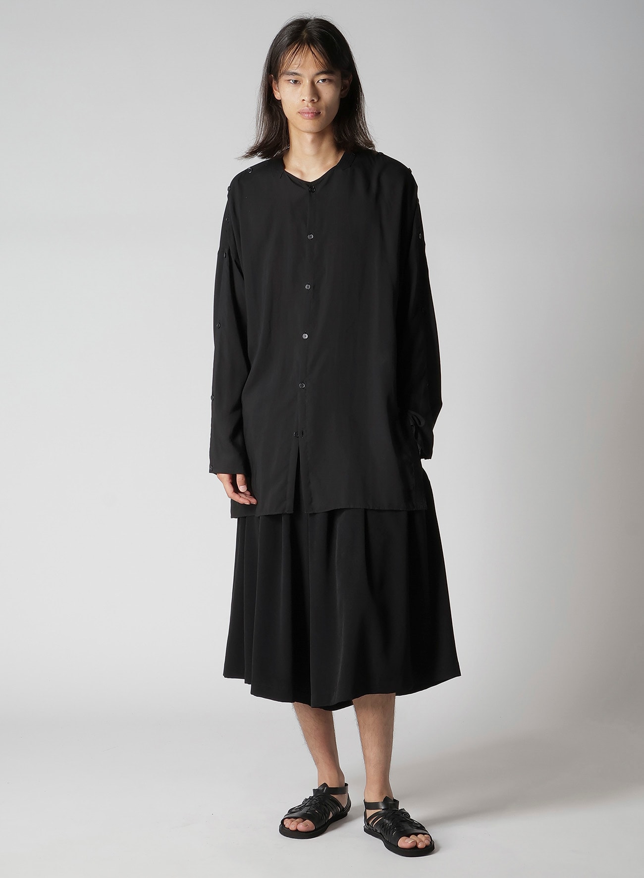 CELLULOSE LAWN COLLARLESS BLOUSE