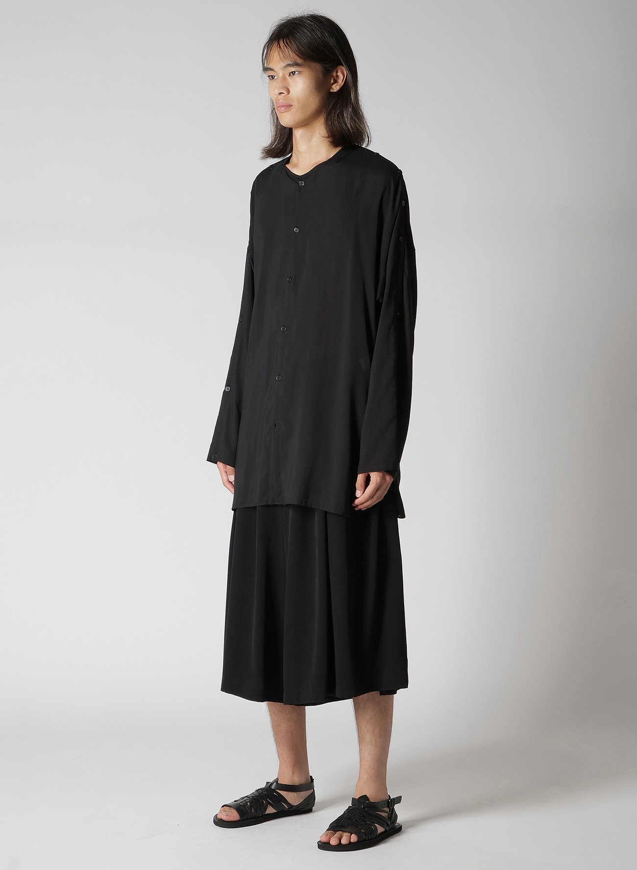 CELLULOSE LAWN COLLARLESS BLOUSE