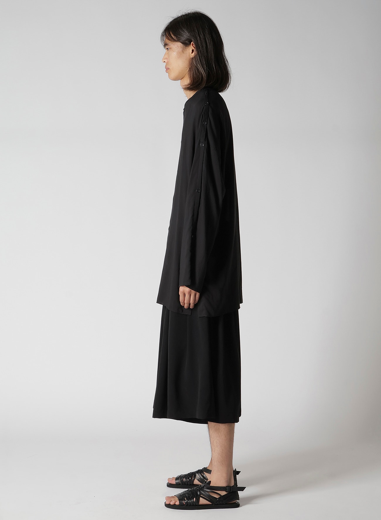 CELLULOSE LAWN COLLARLESS BLOUSE