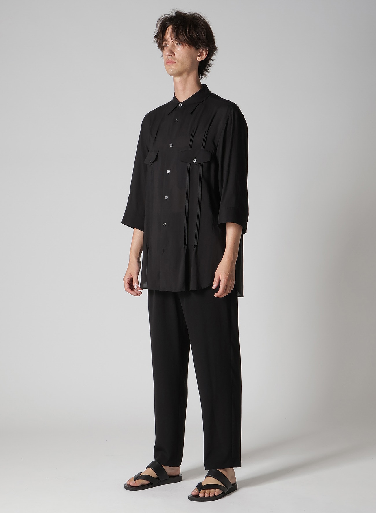 CELLULOSE LAWN PIN TUCK SHORT SLEEVE BLOUSE