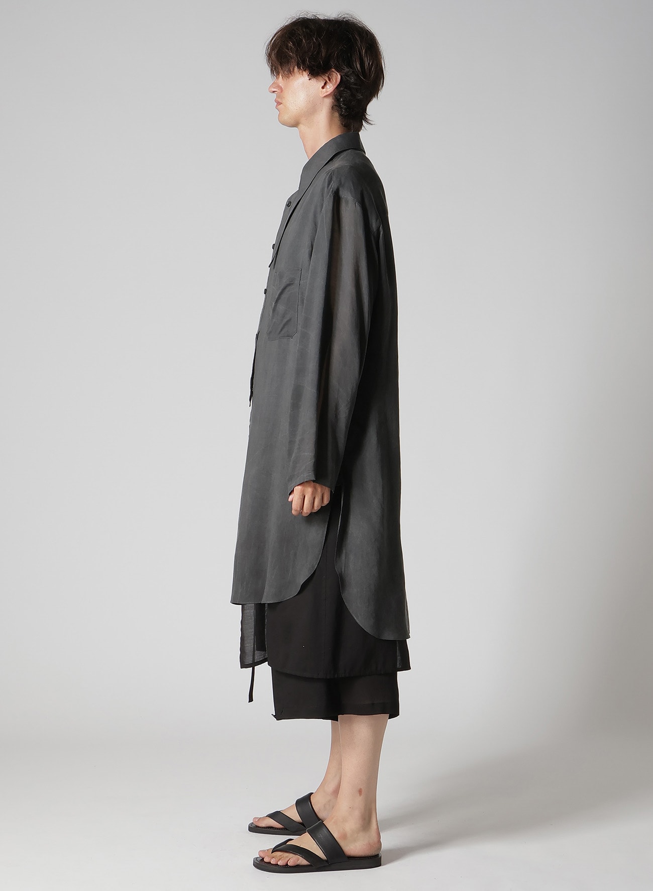 PIGMENT COATING WASH ASYMMETRIC LONG BLOUSE