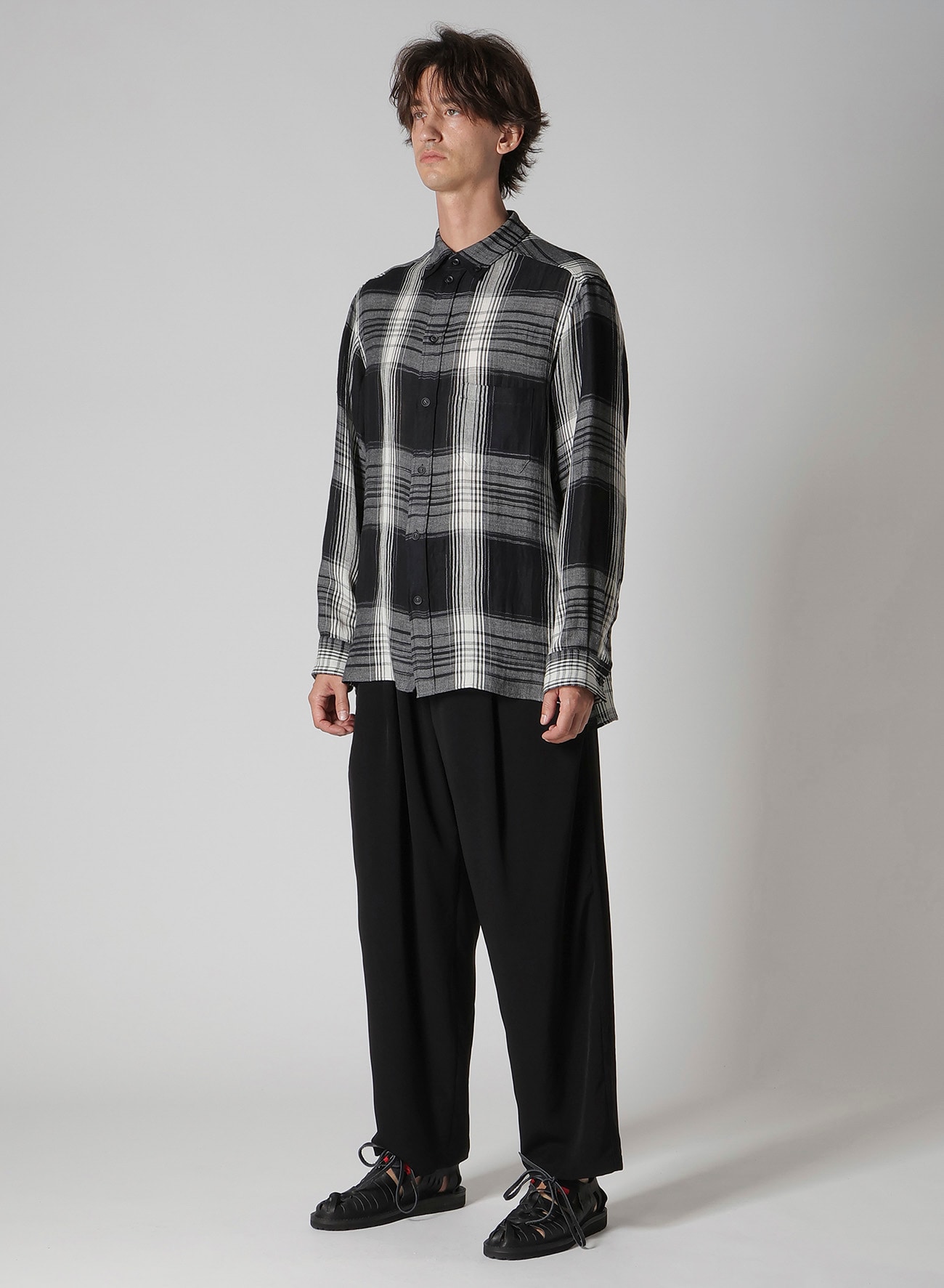 C/ HEMP PLAID BOTTUN DOWN BLOUSE