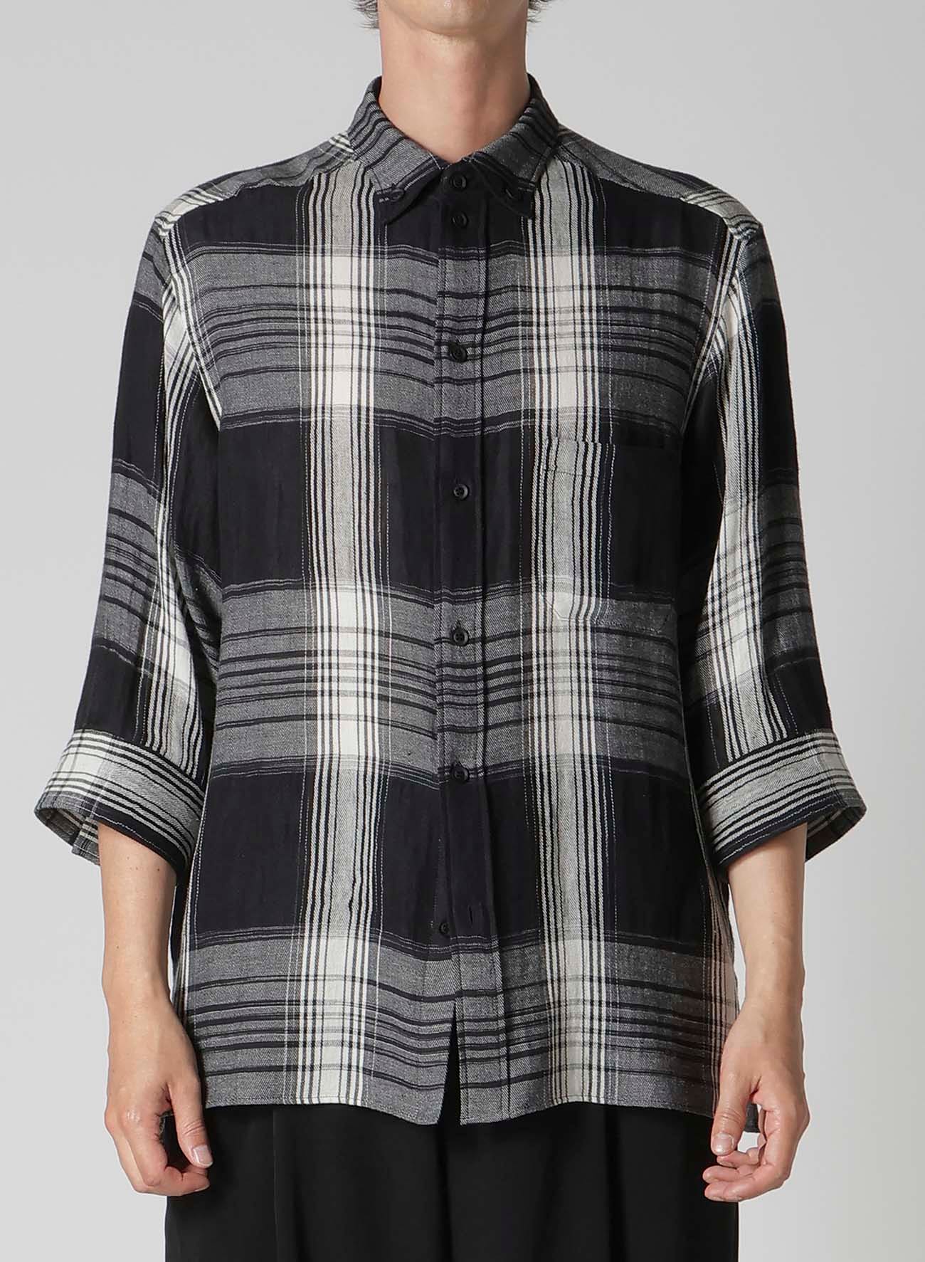 C/ HEMP PLAID BOTTUN DOWN SHORT SLEEVE BLOUSE
