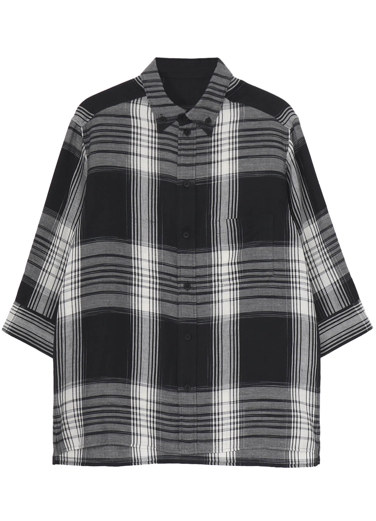 C/ HEMP PLAID BOTTUN DOWN SHORT SLEEVE BLOUSE