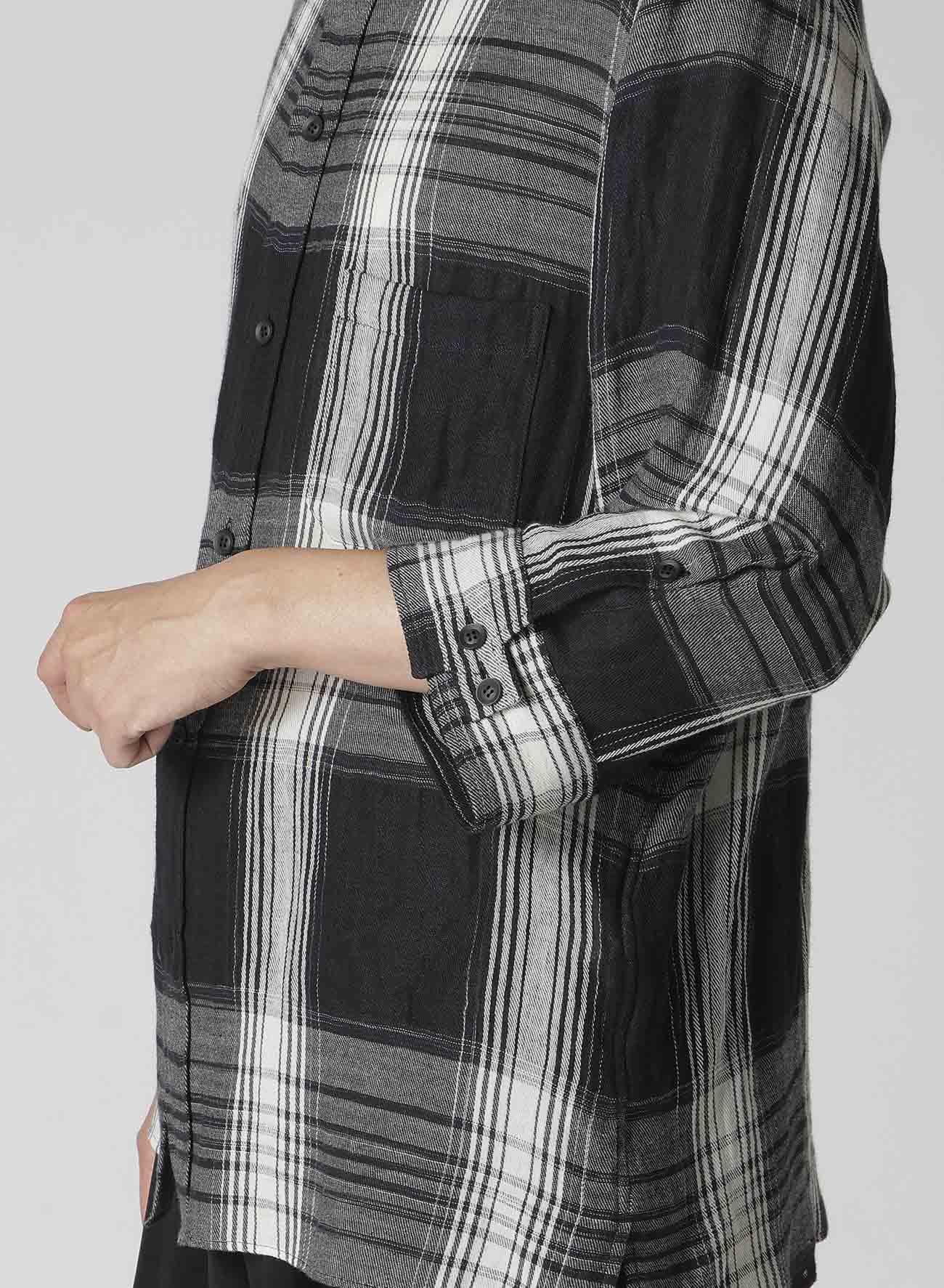 C/ HEMP PLAID BOTTUN DOWN SHORT SLEEVE BLOUSE