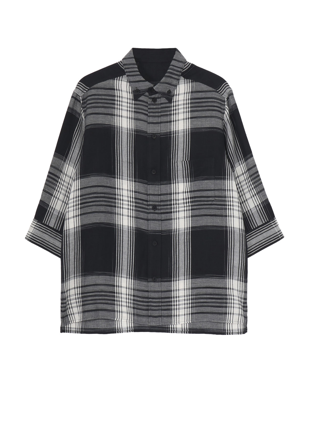 C/ HEMP PLAID BOTTUN DOWN SHORT SLEEVE BLOUSE