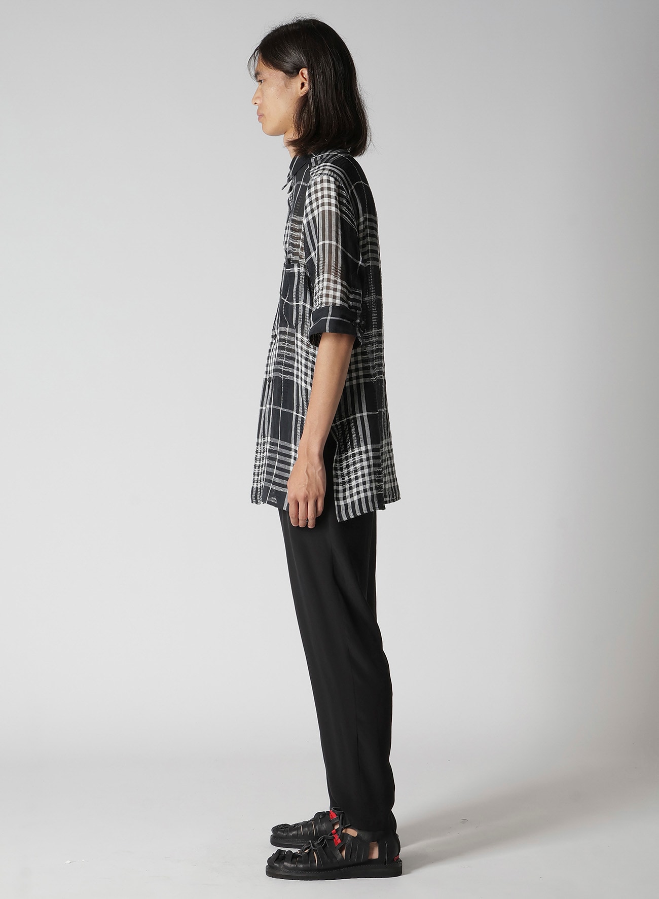 L/JQ PLAID CH CUFFS ATTACHED SHORT SLEEVE BLOUSE