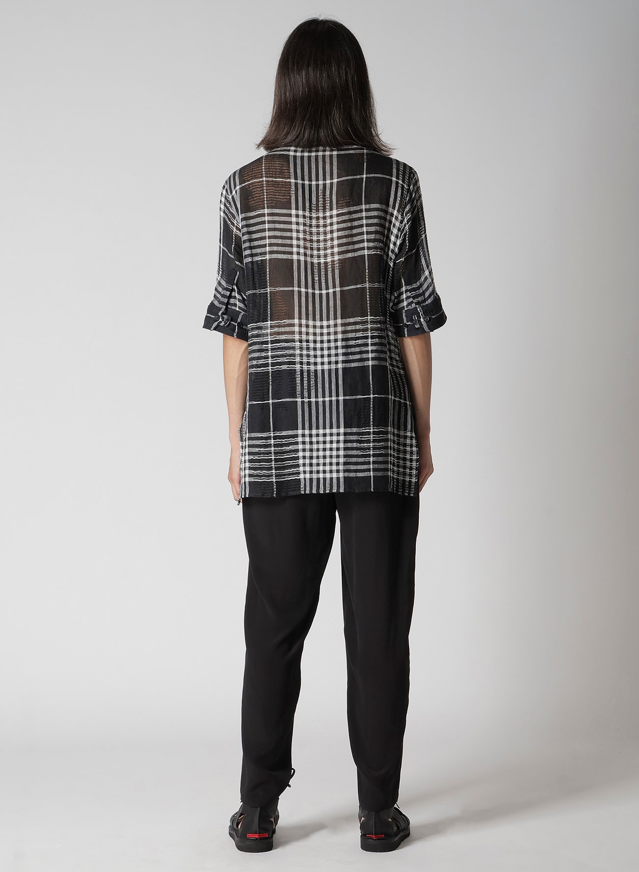 L/JQ PLAID CH CUFFS ATTACHED SHORT SLEEVE BLOUSE