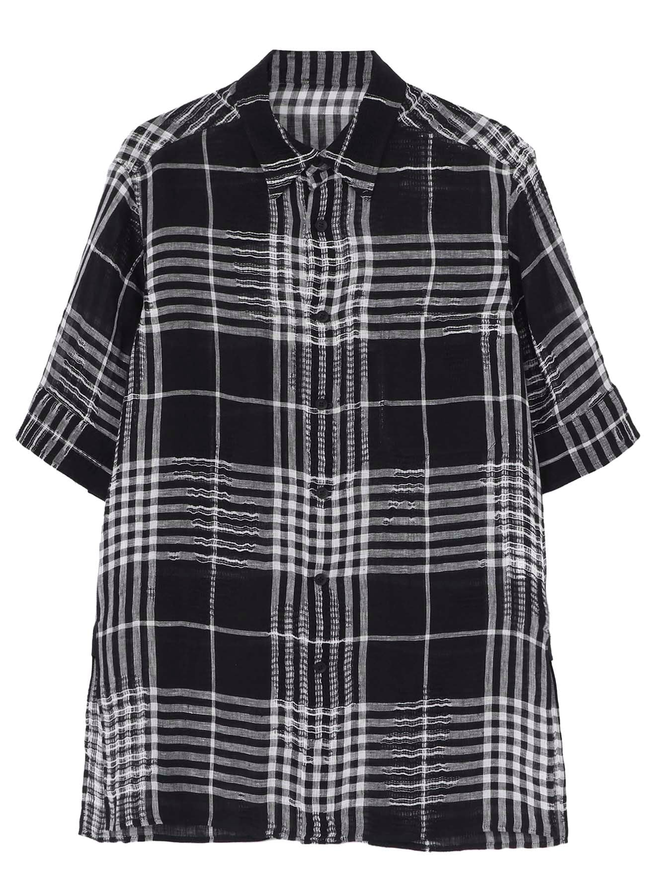 L/JQ PLAID CH CUFFS ATTACHED SHORT SLEEVE BLOUSE