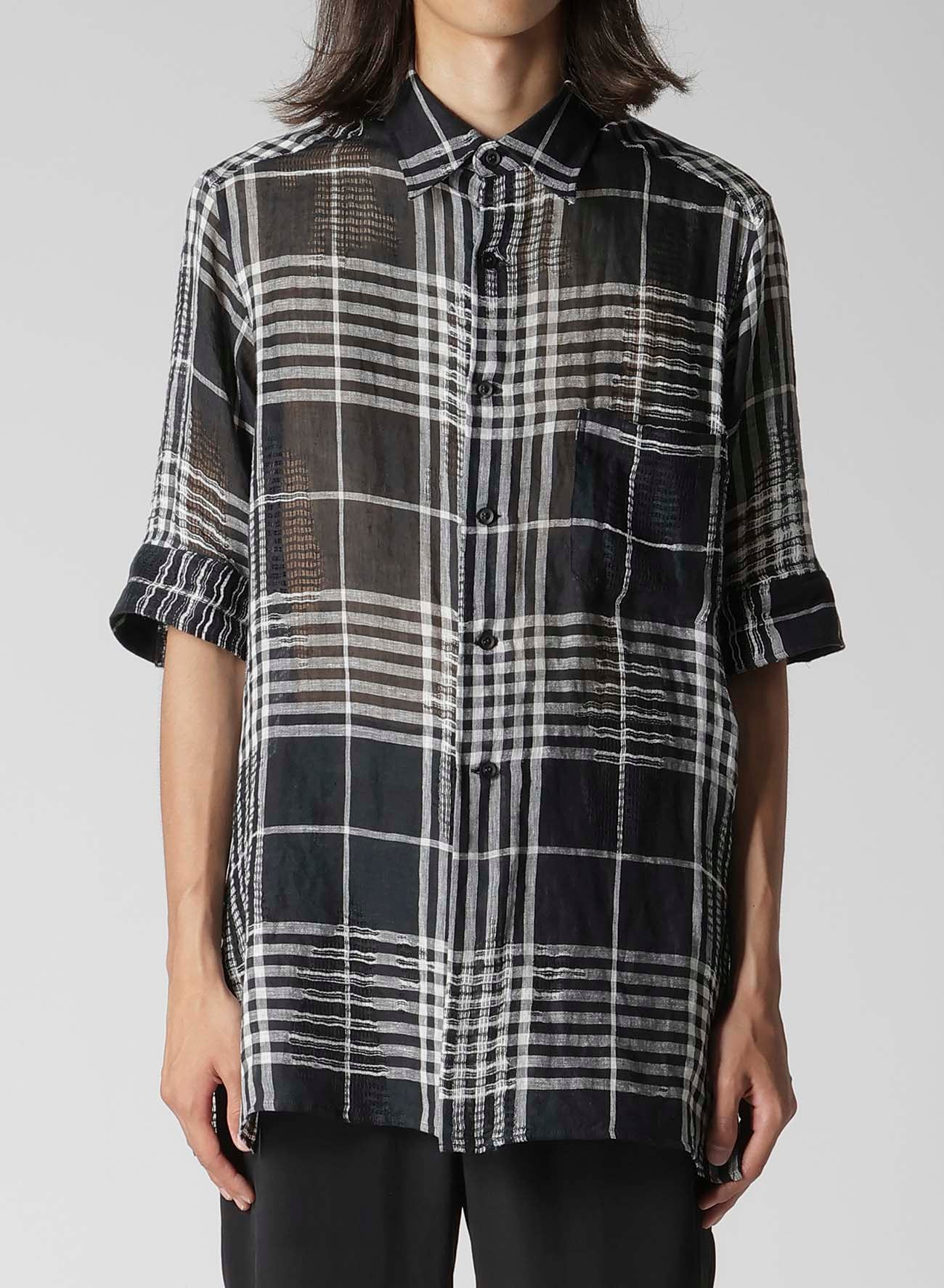 L/JQ PLAID CH CUFFS ATTACHED SHORT SLEEVE BLOUSE