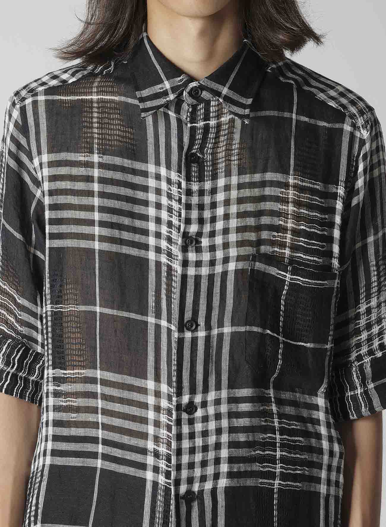L/JQ PLAID CH CUFFS ATTACHED SHORT SLEEVE BLOUSE