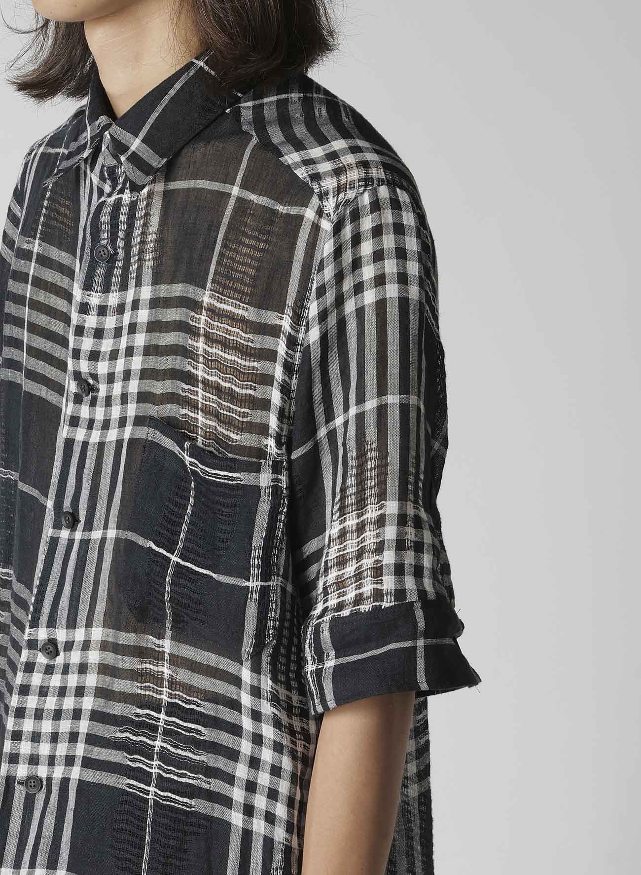 L/JQ PLAID CH CUFFS ATTACHED SHORT SLEEVE BLOUSE