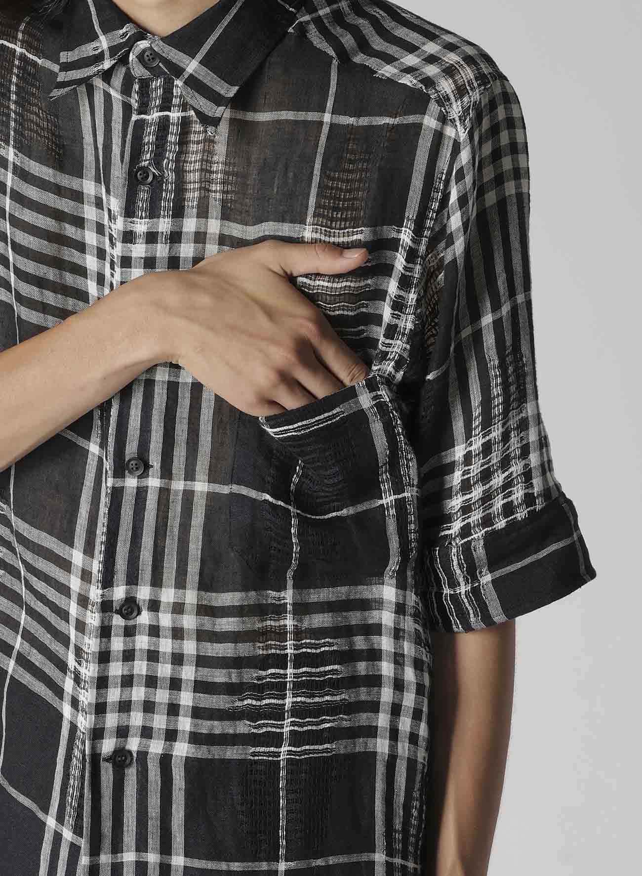 L/JQ PLAID CH CUFFS ATTACHED SHORT SLEEVE BLOUSE