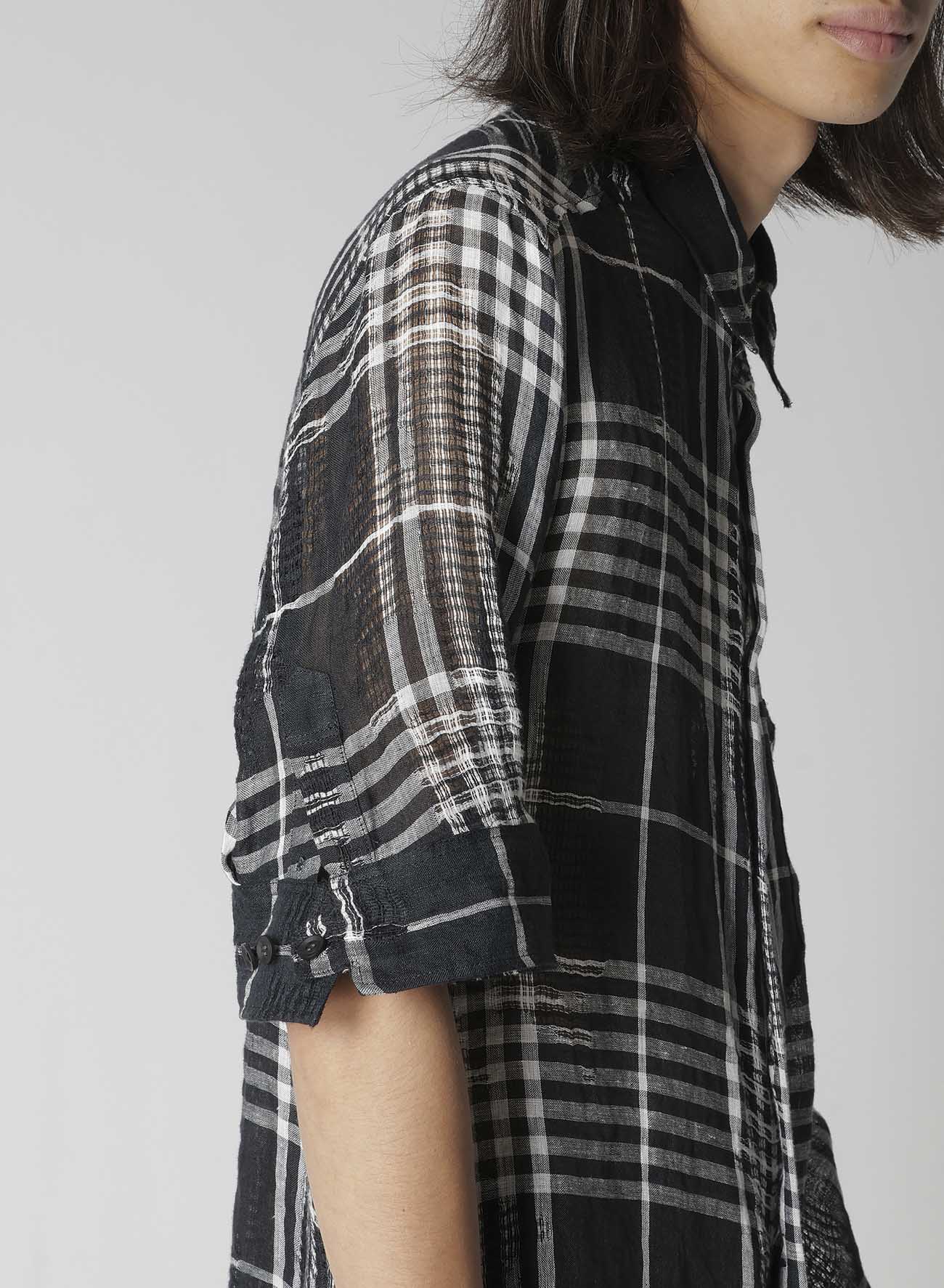 L/JQ PLAID CH CUFFS ATTACHED SHORT SLEEVE BLOUSE