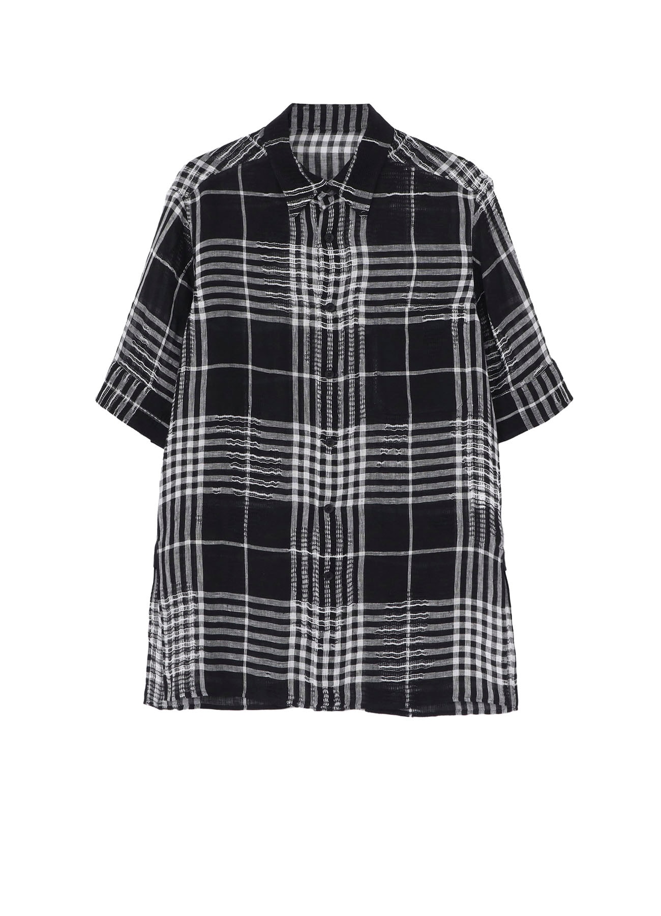 L/JQ PLAID CH CUFFS ATTACHED SHORT SLEEVE BLOUSE