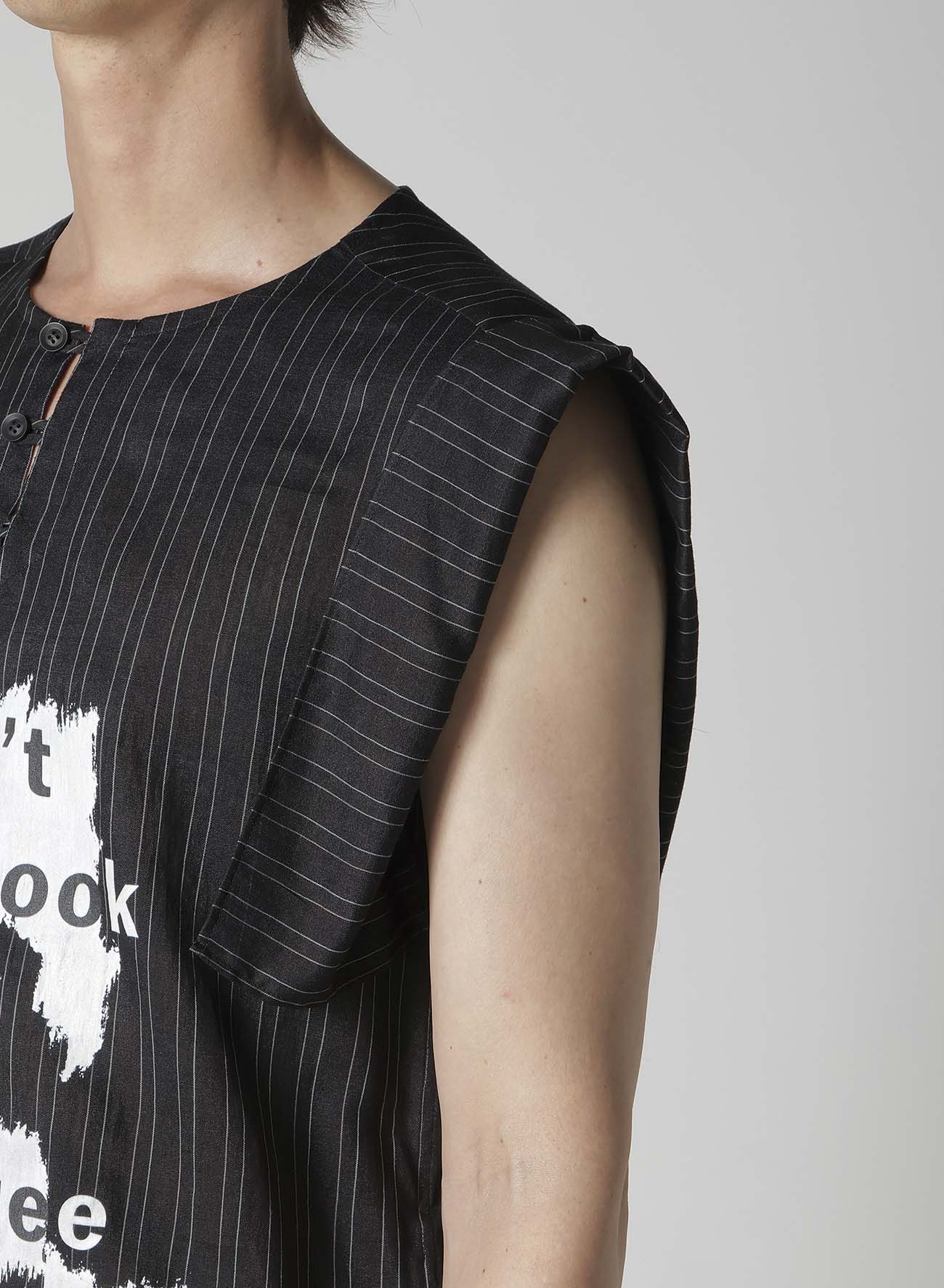 MESSAGE PRINTED ST SLEEVE PLACKET BLOUSE