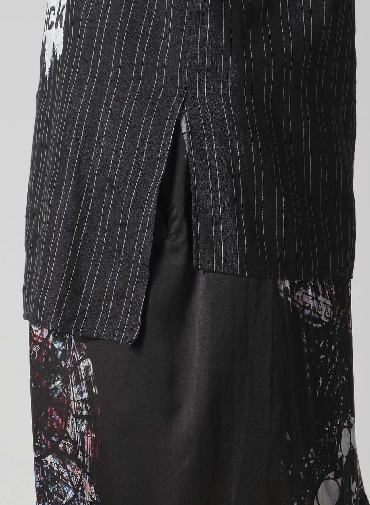 MESSAGE PRINTED ST SLEEVE PLACKET BLOUSE