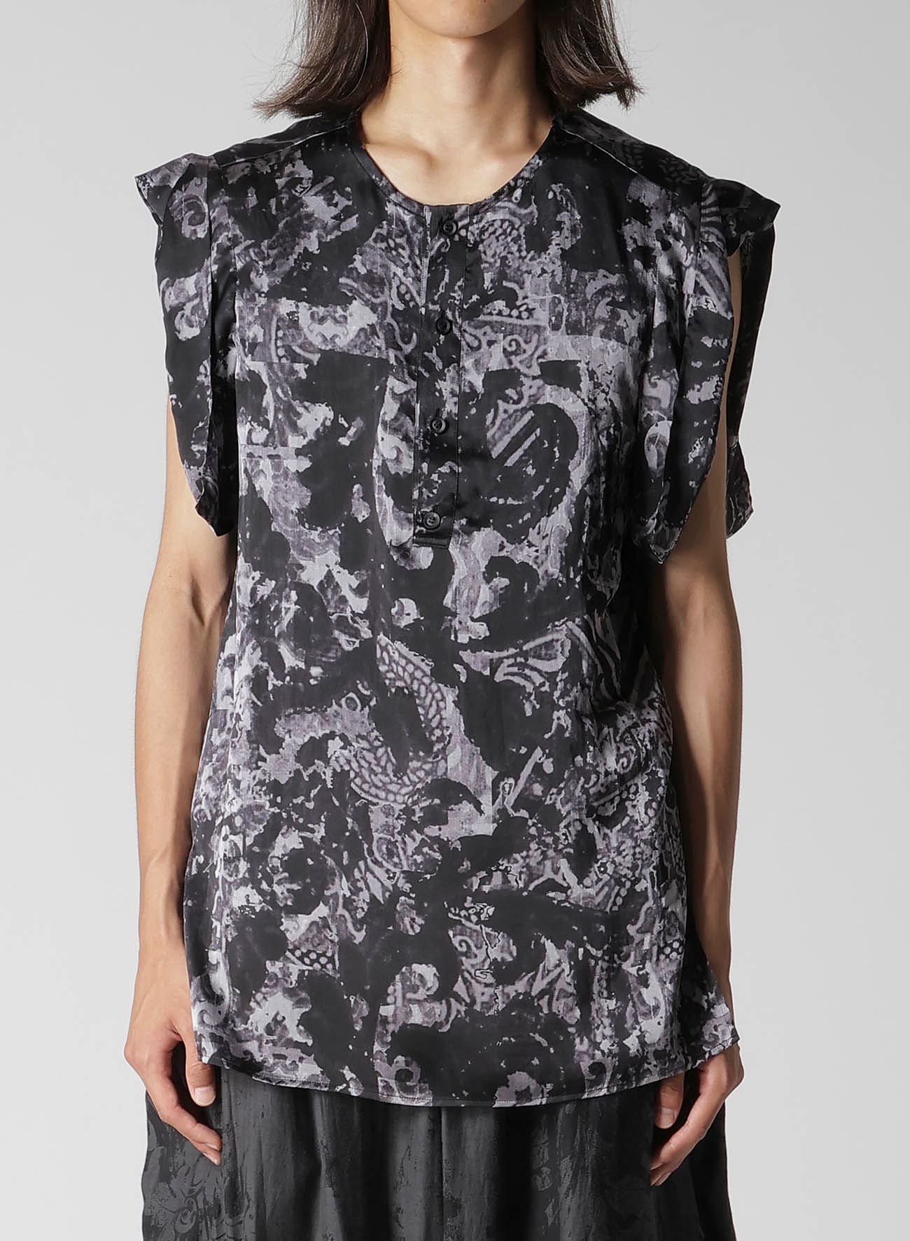 SEA/LINING SHORT SLEEVE PLACKET BLOUSE