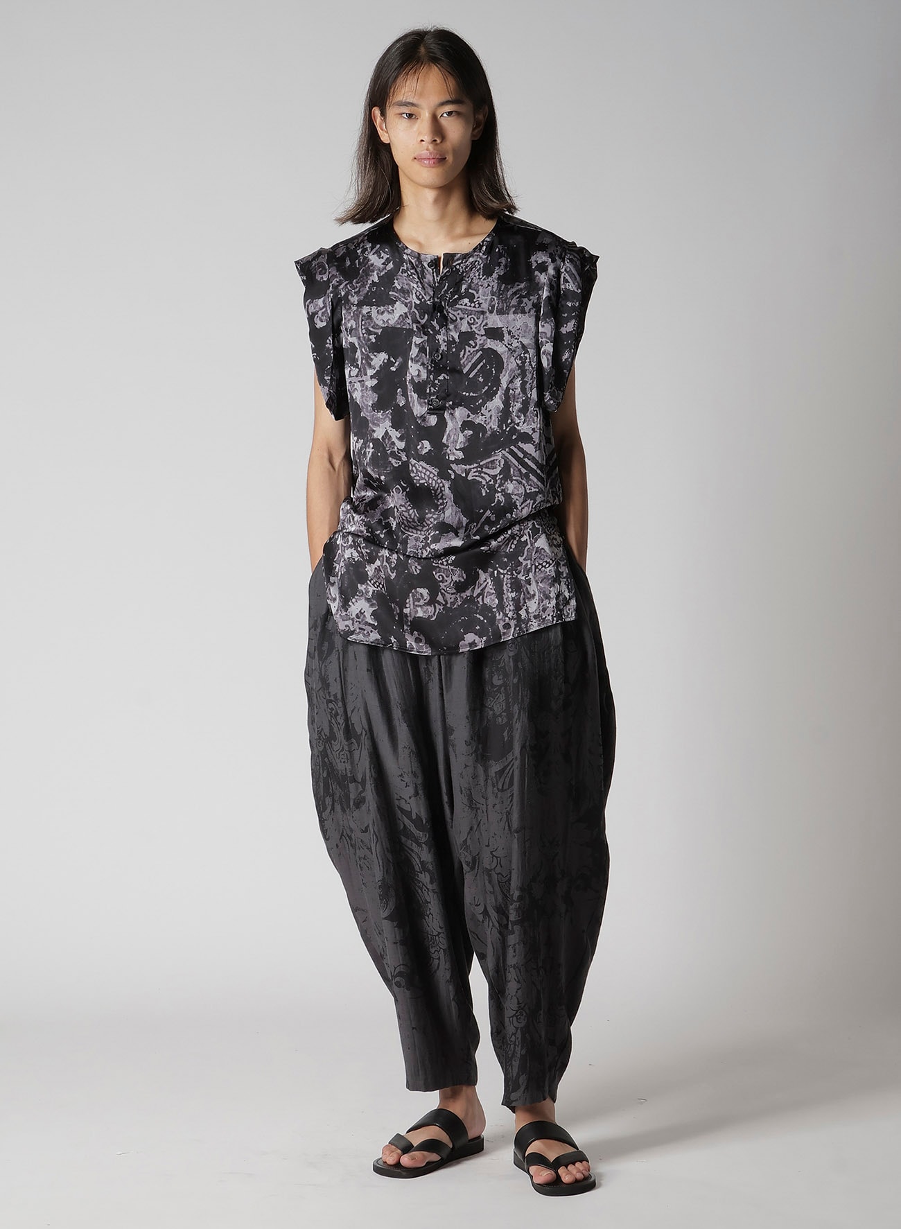 SEA/LINING SHORT SLEEVE PLACKET BLOUSE