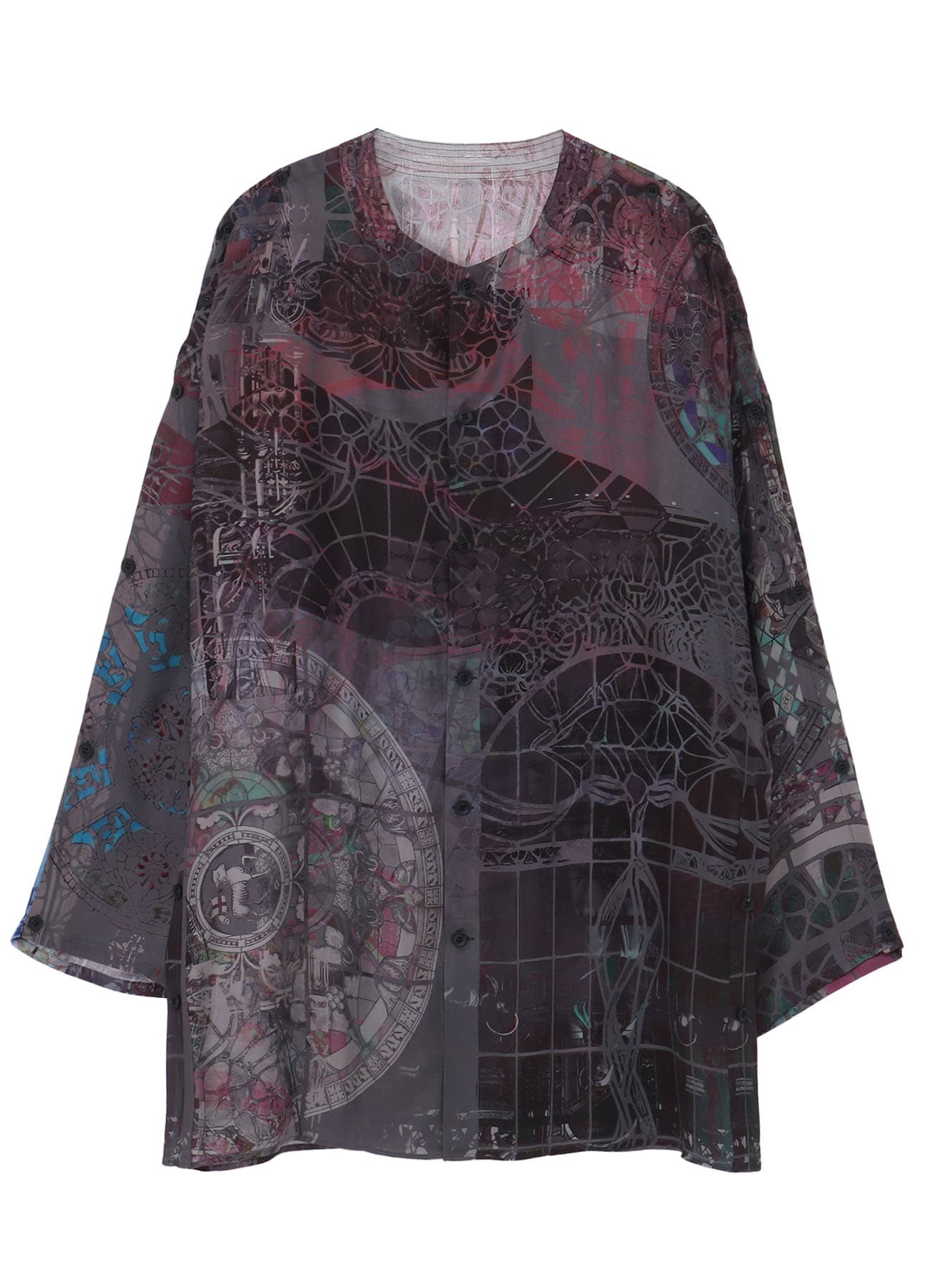 BAROQUE PATTERN COLLARLESS BLOUSE