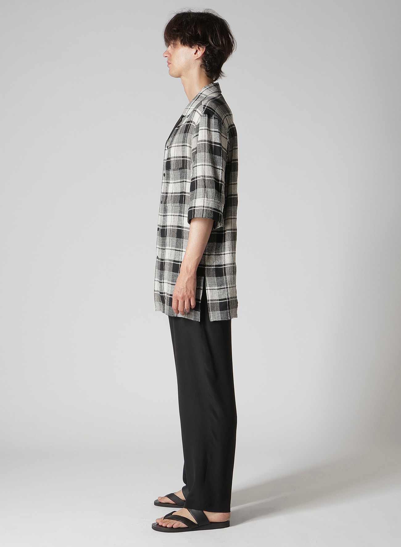 L/S PLAID PANELED SHORT SLEEVE BLOUSE